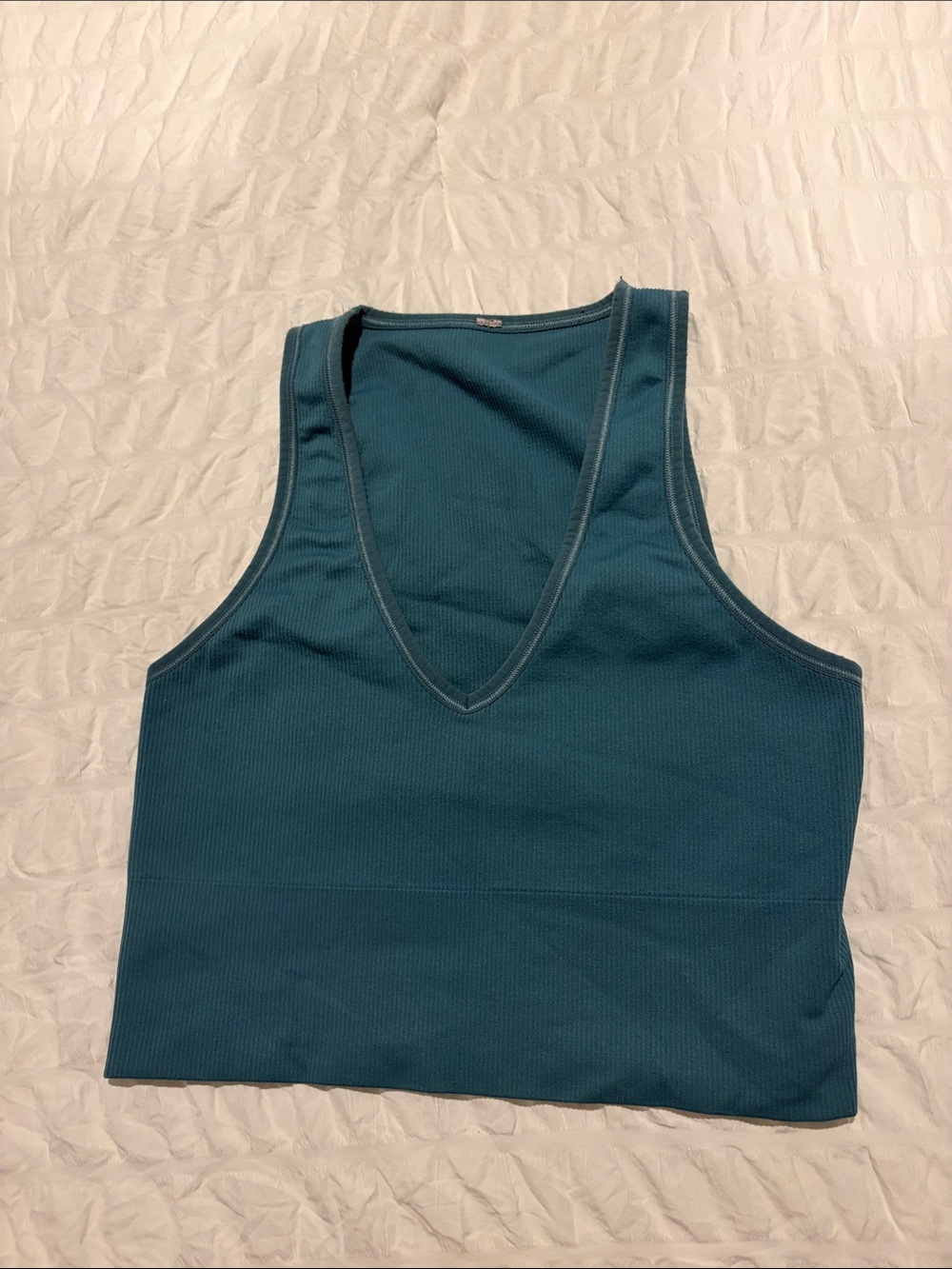 Athleta Teal Ribbed V-Neck Crop Tank